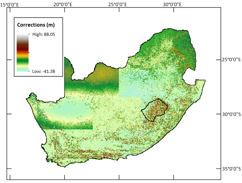 TanDEM-X final corrections model over South Africa (units are in m).
