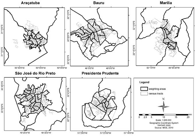 Comparing census areal units of data aggregation (census tracts and weighting areas).