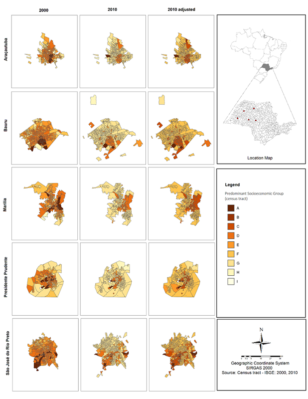 Predominant socioeconomic groups by census tracts (2000 and 2010).