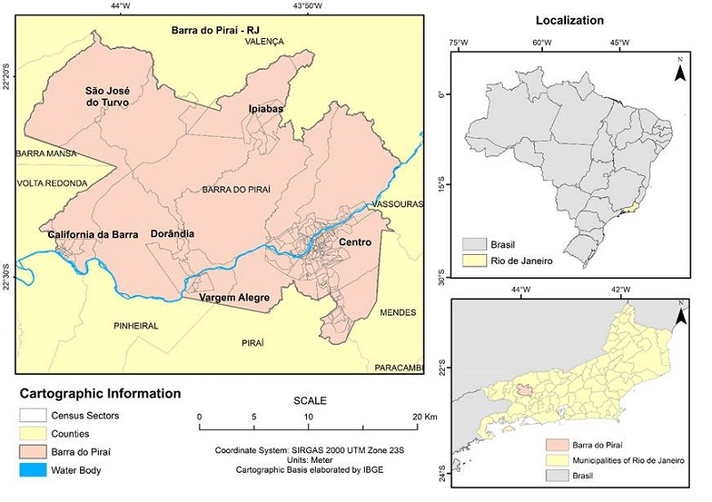 Location Map of Barra do Piraí, Rio de Janeiro - Brazil.