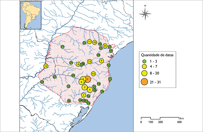 Distribuição das datações arqueológicas.