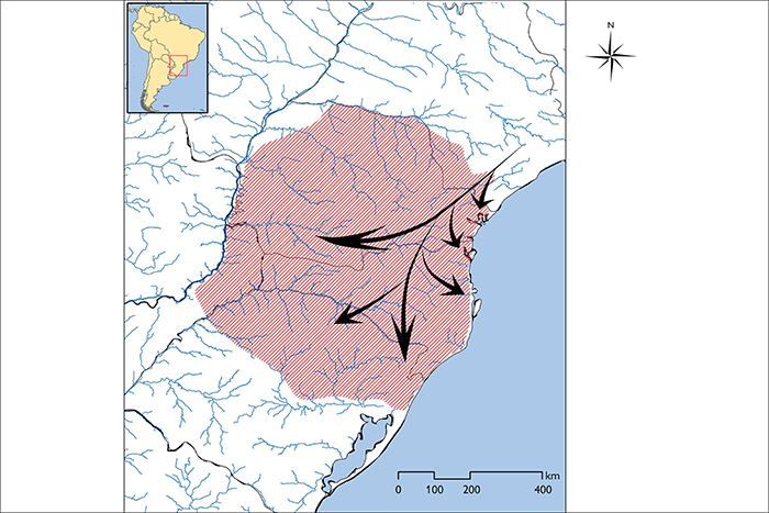Rotas de expansão dos Jê no sul do Brasil.