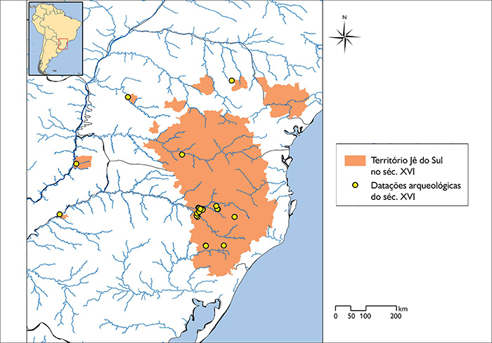 Concentração dos povos Jê no Brasil meridional, no início do século XVI.