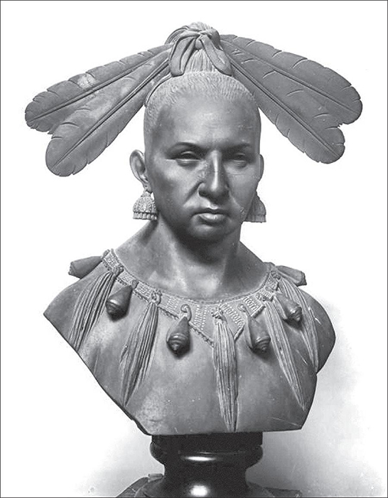 Ferdinand August Pettrich, Busto de un guerrero de la tribuSauks-Foxes, yeso patinado, Vaticano, Pontificio Museo Missionario-Etnologico. 
