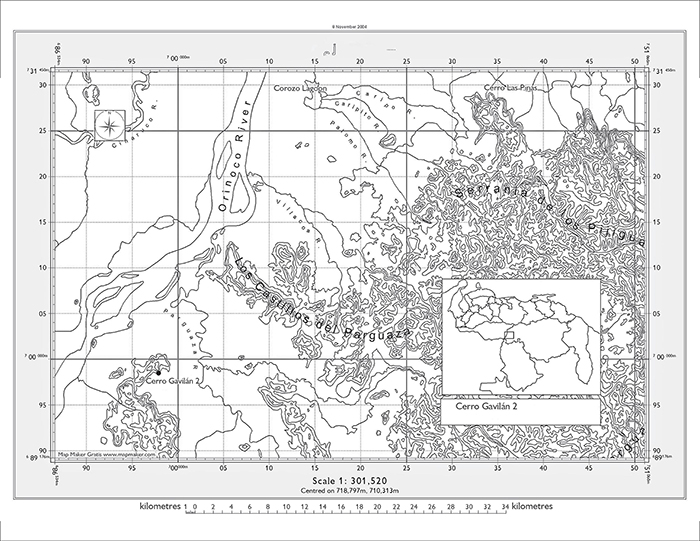 Locantion of the Cerro Gavl&aacute;n 2 archeological site (Bol&iacute;var State, Venezuela). Map by Franz Scaramelli.