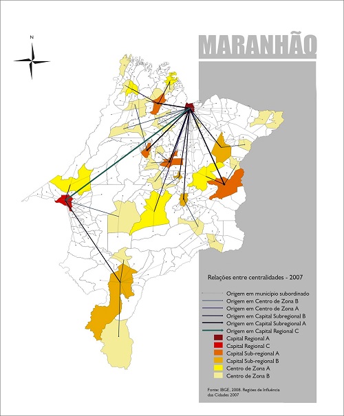 Maranhão: relações entre centralidades, 2007.