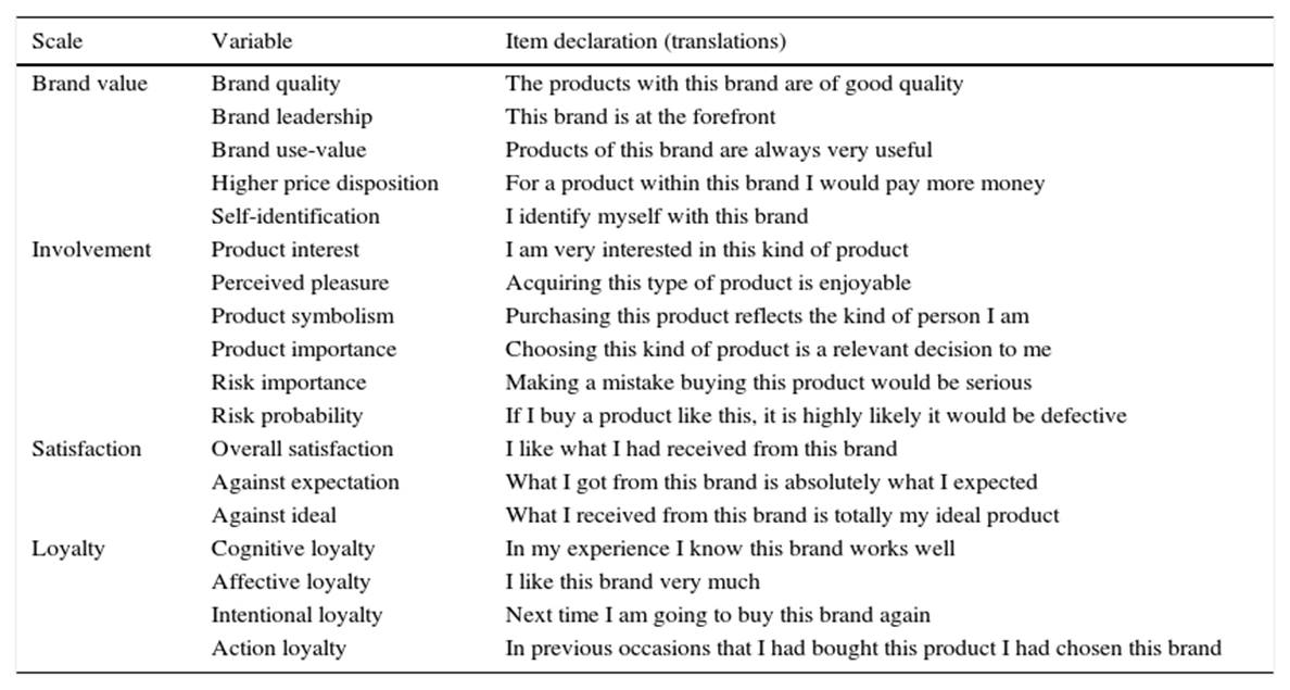 Items declarations for variables used in data analyses.