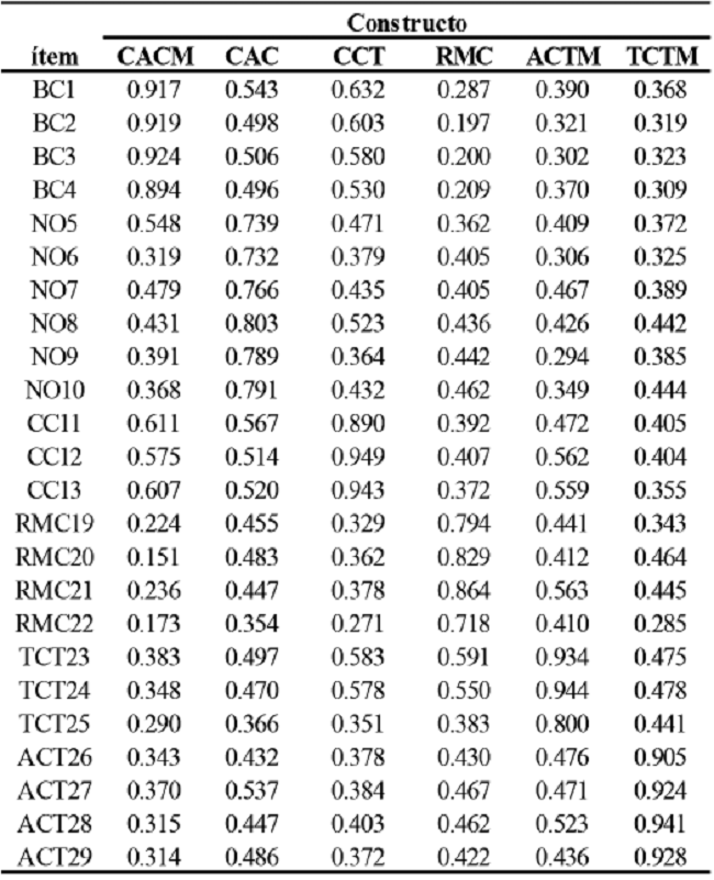 Cross-loads of the reflective indicators of Model 2 (n=229).