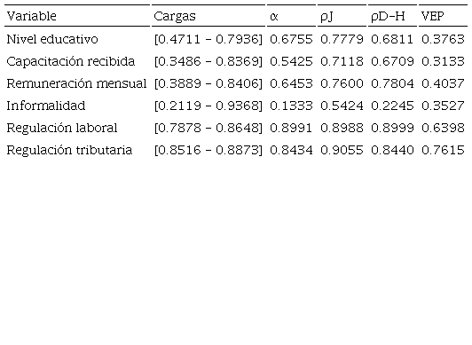 Resultados de la evaluación del modelo de medición