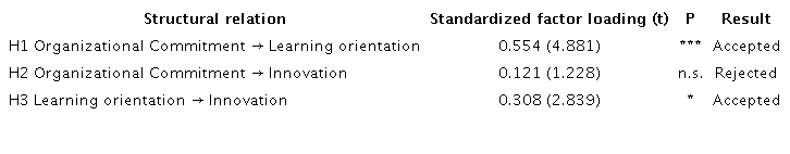 SEM results for hypothesis testing Structural relation