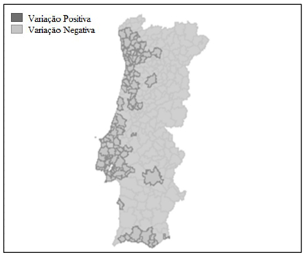 Municípios com variação positiva (negativa) da população entre 1960 e 2011