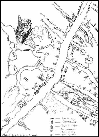Mapa mental producido por comunidades locales en un trayecto
del río Atrato, Chocó