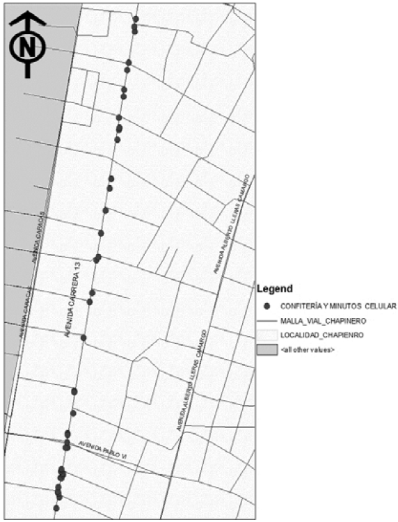 distribución espacial de los vendedores
ambulantes en la carrera 13