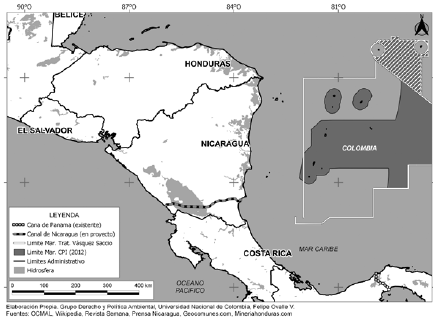 nueva frontera entre Colombia y Nicaragua tras la sentencia de la Corte Penal Internacional (CPI) de la Haya en 2012.