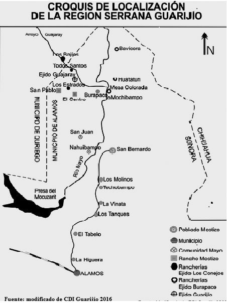 Ejidos y rancherías del territorio guarijío
