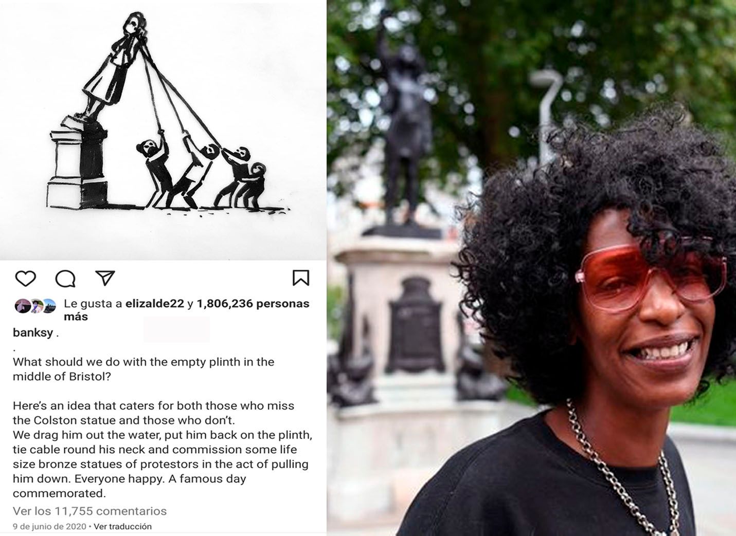 (Izqda.) Captura de pantalla de cuenta de Banksy en Instagram, del 9 de junio de 2020. (Dcha.)