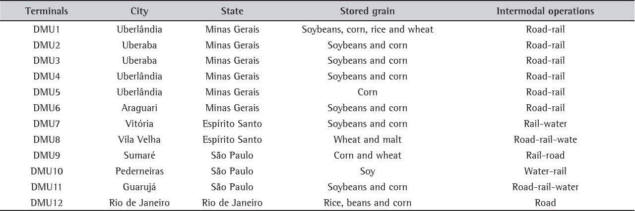 Basic characteristics of Southeast region grain terminals (DMUs).