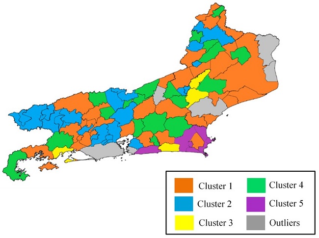 Map of the state of Rio de Janeiro divided into clusters. Source: Own elaboration.