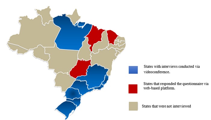 Map of the Brazilian states where the interviewed Civil Defenses are located.