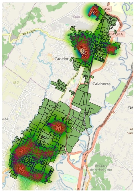 Heatmap of active nanostores in Ch�a and Cajic� (Scale 1:65541).