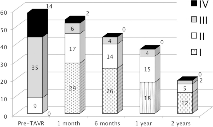 New York Heart Association functional classification during follow-up
							after transcatheter aortic valve replacement*.