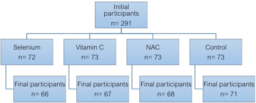 Patients' randomization, initial and final participants.