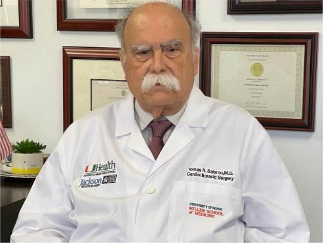 Dr. Tomas A. Salerno in his office at Jackson Memorial
							Hospital.