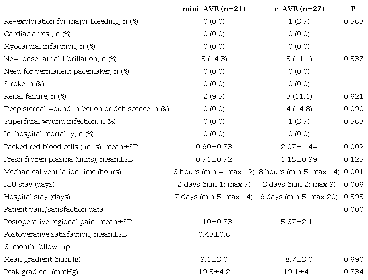 Patients&rsquo; postoperative outcomes.