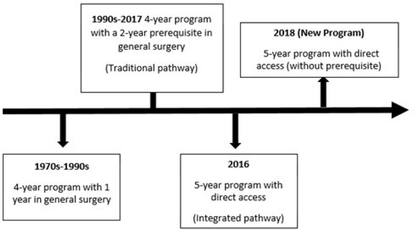 Timeline showing the evolution of medical residency programs
									in cardiovascular surgery in Brazil (elaborated by the
									author).
