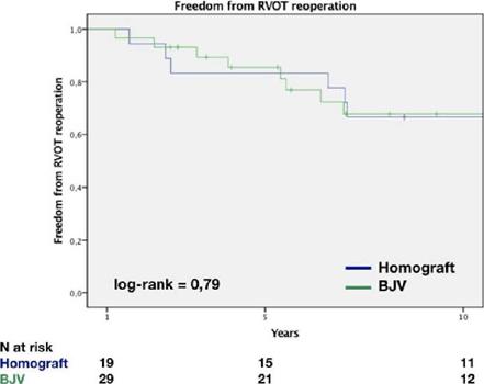 Freedom from right ventricular outflow tract (RVOT) reoperation.
BJV=bovine jugular vein.