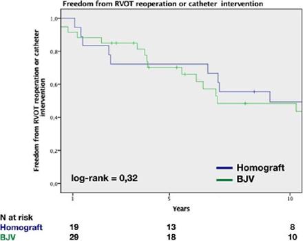 Freedom from right ventricular outflow tract (RVOT ) reoperation or
catheter intervention. BJV=bovine jugular vein.