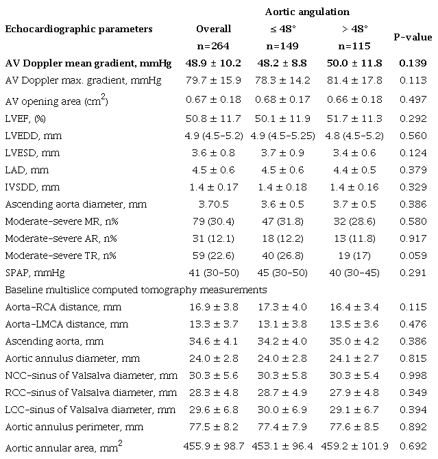 Baseline echocardiographic and multislice computed tomography
parameters.
