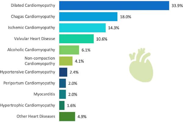 Heart failure etiology among heart transplant recipients from
                                2012 to 2022.