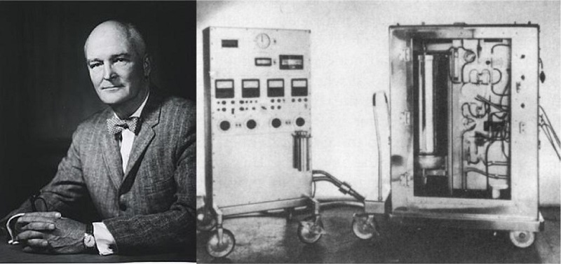 John Gibbon and his heart-lung machine used in 1953 to close atrial
                            septal defect.
