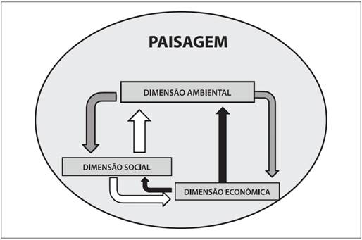 Dimensões principais observadas na interpretação da percepção da paisagem da área estudada. Outras dimensões, não pontuadas aqui, podem estar imersas na paisagem.
