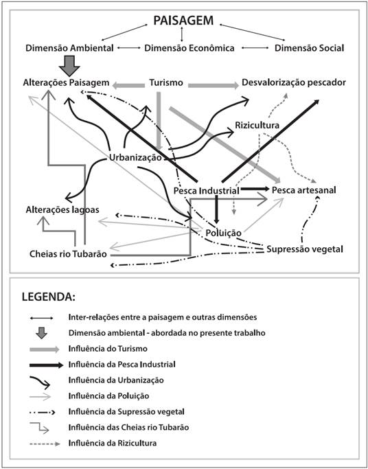 As inter-relações observadas na dimensão ambiental na interpretação da percepção da paisagem da área estudada.