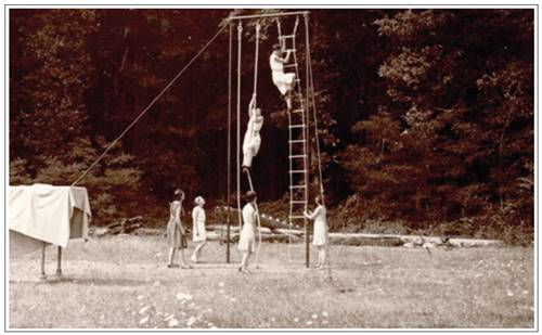 Climbing exercise on the big training stadium. Undated. Private collection