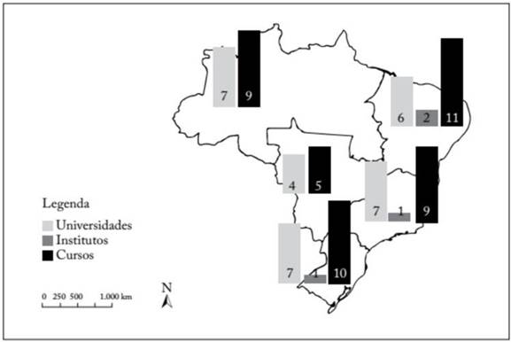 Territorialização dos cursos de licenciatura em Educação do Campo, Brasil