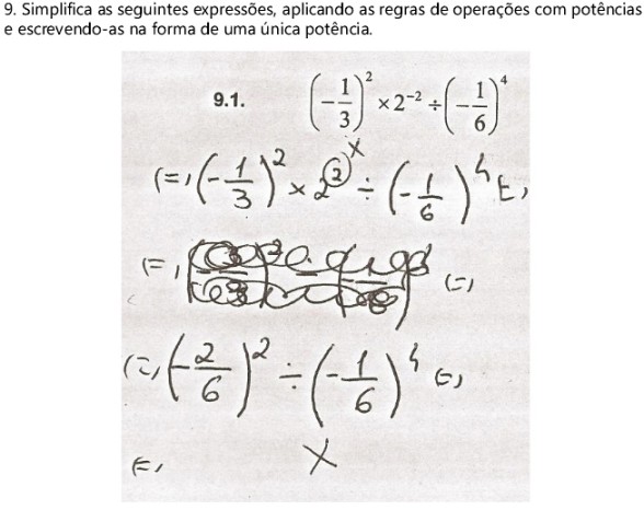 Resolução sobre regras das potências de um aluno no teste