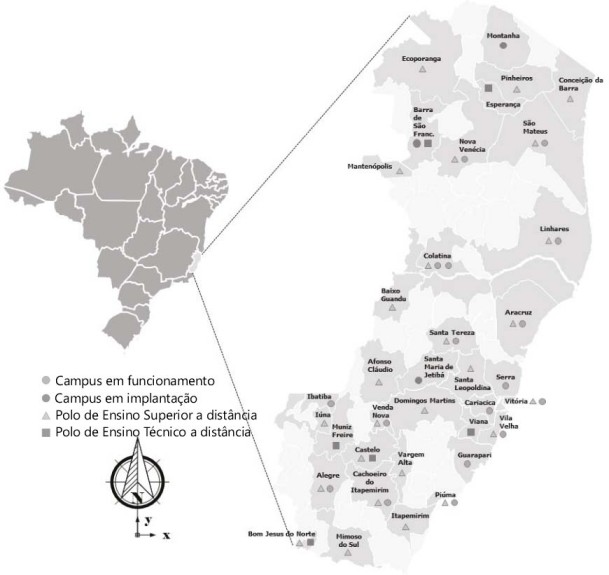 Distribuição dos campi do IFES