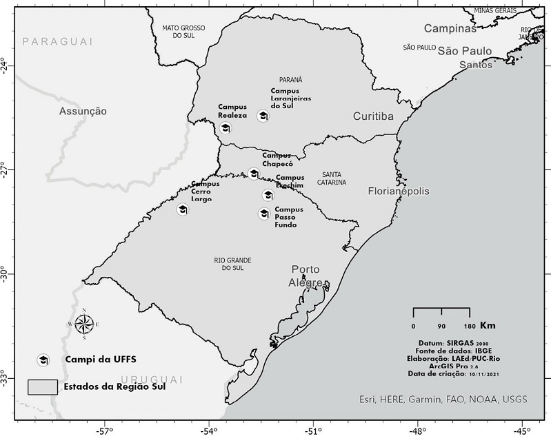 Distribuição espacial dos
campi
da UFFS nos estados da Região Sul