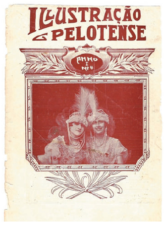 Capa da revista do dia 1º de setembro de 1919, ano I, n. 4. As mulheres são destacadas, ao centro, por uma moldura. As capas da revista Illustração Pelotense não mantinham uma identidade visual. A cada número, uma configuração gráfica.