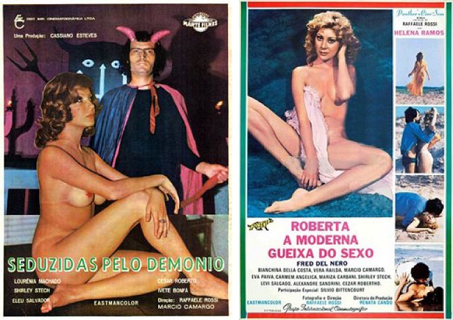 Cartazes dos filmes Seduzidas pelo Dem&ocirc;nio e Roberta &ndash; A moderna gueixa do sexo.