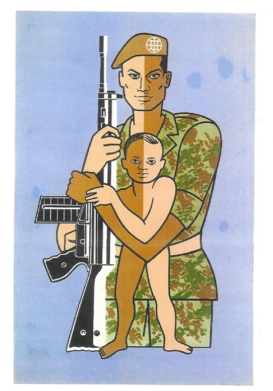 Cartaz, produzido para a A&ccedil;&atilde;o Psicol&oacute;gica do Ex&eacute;rcito Portugu&ecirc;s, em outubro de 1969. Autoria de Pedro Serra Vaz (Vaz, 2010).