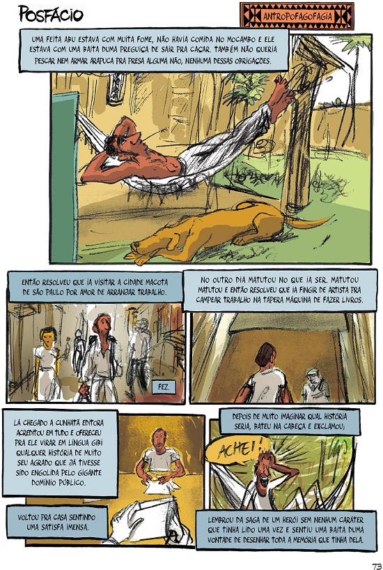 Posf&aacute;cio de Macuna&iacute;ma em quadrinhos. Abu e X (2016, p. 73).