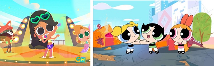À esquerda, frame do Clube da Anittinha. À direita, frame de As meninas superpoderosas.