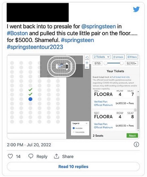 Tu&iacute;te sobre o valor de ingressos para o show de Springsteen em Boston.