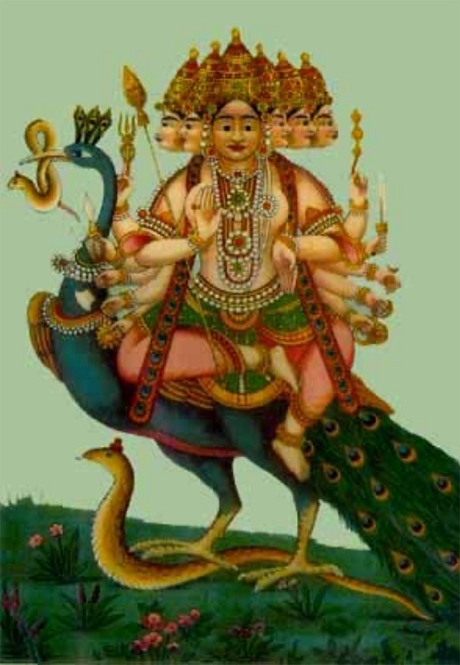 Skanda-Karttikeya montado em Paravani.