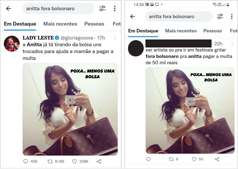 Meme compartilhado pela artista Gloria Groove e por f�s de Anitta.