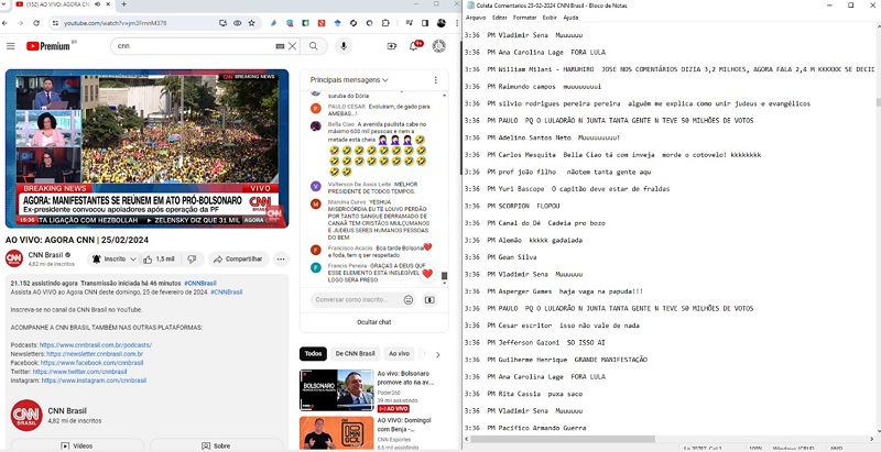 Interface das janelas de grava��o e coleta dos coment�rios dos usu�rios.